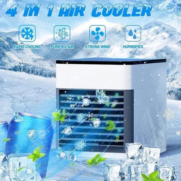 Mini Portable Air Conditioner Fan | 3-in-1 USB Air Cooler, Humidifier & Purifier | Personal Desktop Cooling Fan with Strong Wind for Home, Office & Travel (Random Color)