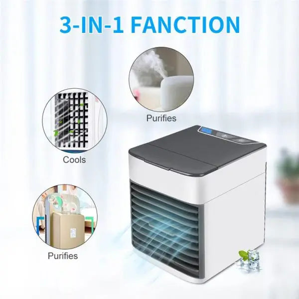 Mini Portable Air Conditioner Fan | 3-in-1 USB Air Cooler, Humidifier & Purifier | Personal Desktop Cooling Fan with Strong Wind for Home, Office & Travel (Random Color)