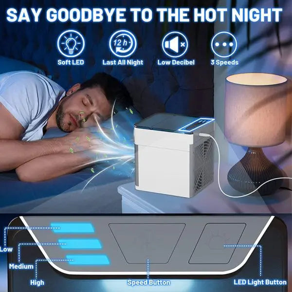 Mini Portable Air Conditioner Fan | 3-in-1 USB Air Cooler, Humidifier & Purifier | Personal Desktop Cooling Fan with Strong Wind for Home, Office & Travel (Random Color)
