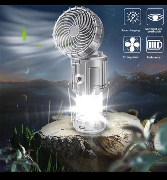 6-in-1 Portable Solar Camping Lantern with Fan | Rechargeable LED Tent Light, Flashlight & Power Bank | Energy-Saving Outdoor Lamp for Hiking, Travel & Emergency Use