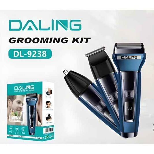 Daling DL-9238 3-in-1 Multi-Function Portable Grooming Kit – Intelligent Anti-Hairpin System, Beard, Nose & Ear Trimmer