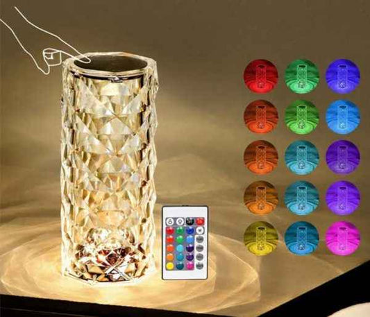 Diamond Rose Crystal Lamp – 16 Color Changing LED Touch Lamp with Remote Control & USB Rechargeable