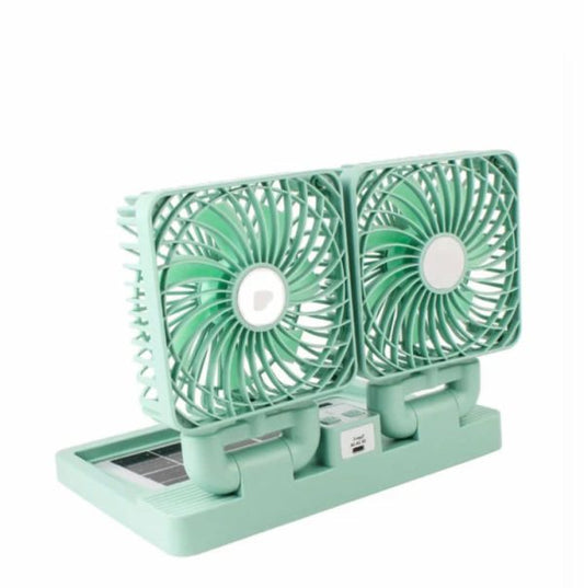 Double Head Solar & USB Portable Air Conditioner Fan | Dual Head Rechargeable Cooling Fan with Strong Cold Air | Fast Cooling Desktop Fan for Indoor & Outdoor Use (Random Color)