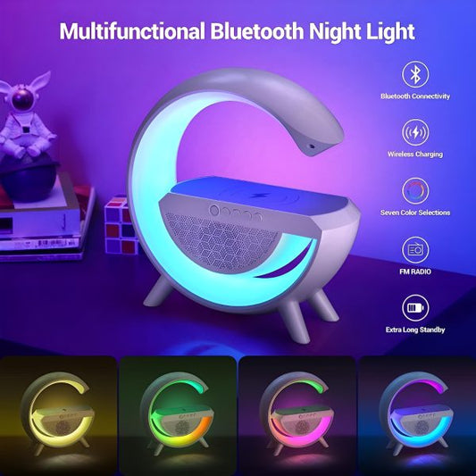 G-Shaped RGB LED Table Lamp with Wireless Charger – Modern Touch Lamp BT2301 | 16 Color Modes, Dimmable Light, Nightstand & Desk Lamp for Bedroom, Office & Gaming Setup