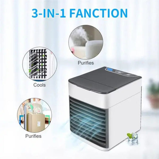 Mini Portable Air Conditioner Fan | 3-in-1 USB Air Cooler, Humidifier & Purifier | Personal Desktop Cooling Fan with Strong Wind for Home, Office & Travel (Random Color)