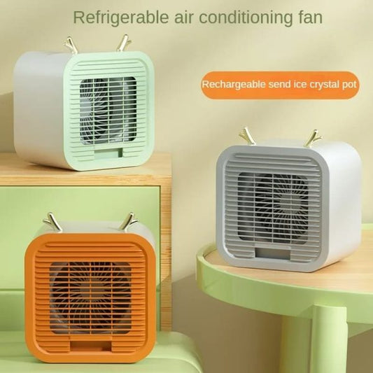 Portable USB Desktop Air Conditioner Fan | 3-Speed Adjustable Mini Cooling Fan with Strong Cold Air | Rechargeable Personal Cooler for Home, Office & Indoor Use (Random Color)