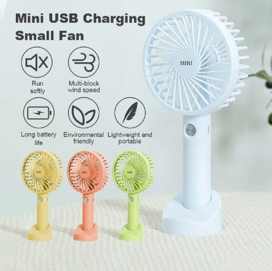 Mini Portable USB Handheld Fan | Rechargeable 3-Speed Electric Cooling Fan with Strong Wind | Compact Personal Travel Fan for Home, Office & Outdoor Use (Random Color)