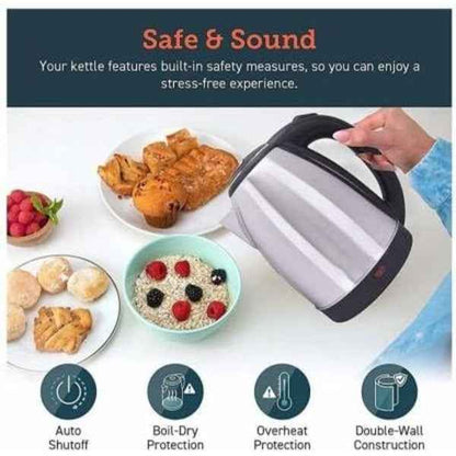 Premium Stainless Steel Electric Kettle – 2.0L Fast Boil Water Heater with Auto Shut-Off & Boil-Dry Protection (Silver)