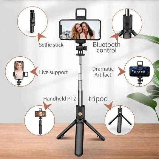 R1s Bluetooth Selfie Stick with Tripod | Foldable Selfie Rod for iPhone, Android & Action Cameras | Wireless Extendable Tripod Stand for Photos & Videos (Random Color)
