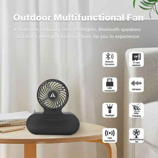 Solar Fan Bluetooth Speaker | Portable Wireless Outdoor Speaker with Flashlight, FM Radio, TF Card, USB, TWS & Cooling Fan | Multi-Function Music Gadget